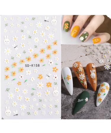 Daisy Embossed 5D Nail Art Stickers - Spring Flower & Rabbit Design | Self-Adhesive Decor for Women & Girls - 3 Sheets - Buy Online on GoSupps.com