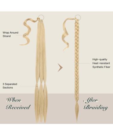 Shop 85 cm Fine Braid Extensions Ponytail with Hair Tie - Blonde & Ash Blonde Mix for Women | Premium Quality Braid Hair Extensions - Buy Online on GoSupps.com