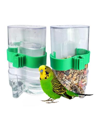 Bird Water Dispenser Outdoor No Mess Automatic Feeder,Parakeet Waterer for Cage,Food Container Bird Cage Accessories Hanging Outside for Lovebird Canary Finch Small Birds (2Pcs)