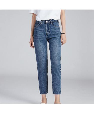 Soluo Womens High Waist Cropped Straight Jeans Relaxed Fit Wide Leg Crop Length Jean Distressed Washed Boyfriend Denim Pants Blue X-Large - Buy Online on GoSupps.com