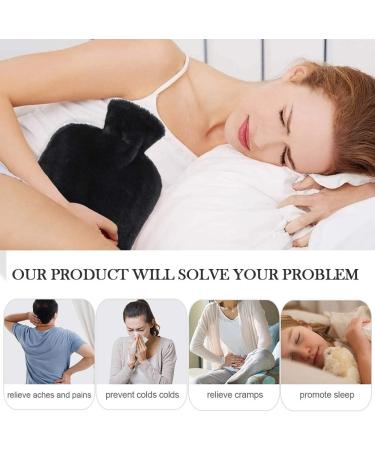 Opamoo Hot Water Bottle with Cover - 2L Large Heat Bottle for Adults & Children - Fluffy Soft Design for Stomach Back & Neck Pain Relief - Black - Buy Online on GoSupps.com