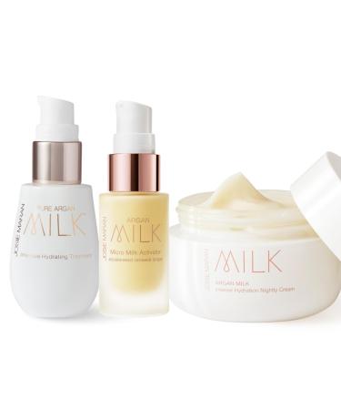 Josie Maran Argan Milk For All - 3-Piece Ritual Includes Intensive Hydrating Treatment Accelerated Renewal Drops and Intense Hyration Night Cream (3 Count)