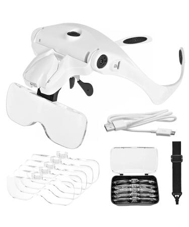 JMH Head Magnifier, Rechargeable Hands Free Headband Magnifying Glass with 2 Led,Professional Jeweler's Loupe Light Bracket and Headband are Interchangeable USB-Rechargeable
