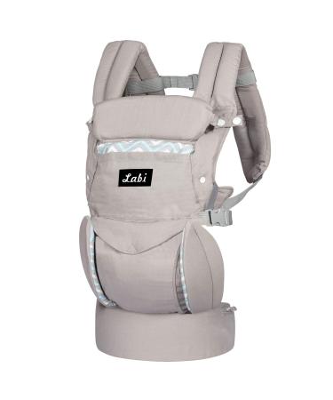 Labi Premium Cotton Baby Carrier with Adjustable Bucket Seat, Ergonomic All Position Baby Backpack with Tuck Away Hood, One of The Most Comfortable Baby Carrier Wrap for Infant & Toddler Grey