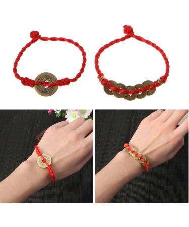 Xuebai Chinese Feng Shui Wealth Lucky Copper Coins Pendant Red String Bracelet - Attract Prosperity & Good Luck - Buy Online on GoSupps.com