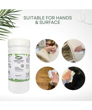Nilaqua ECO Cleaning and Disinfectant Wipes for Surfaces & Hands - Multi Purpose Wipes Pastic Free Biodegradable Wet Wipes Kills UP to 99.9999% Germs - Canister of 100 Wipes 200mm x 200mm - Buy Online on GoSupps.com