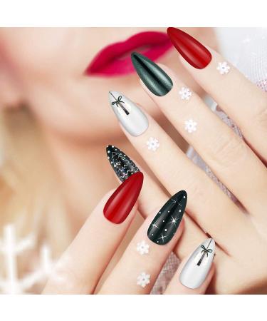 Brishow Christmas Artificial Nails - Elk & Snowflake Ballerina Acrylic Press-On Nails | 24 Full Cover Nail Set for Women & Girls - Buy Online on GoSupps.com