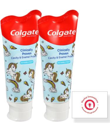 Colgate Kids Fluoride Toothpaste 2+ | Cavity Protection | Mild Bubble Fruit Flavor | 2 Tubes + Muchai Card Unicorn - Buy Online on GoSupps.com