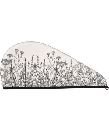 Floral Herbs Botanical Engraving Coral Velvet Dry Hair Cap - Unisex Wet Towel Wrap for Bathroom Pool Party & Beach Accessory - Buy Online on GoSupps.com
