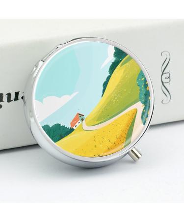 Travel Pill Box - 3 Compartment Portable Medicine Organizer with Sunny House Field Print - Ideal for Handbags & Pockets - Buy Online on GoSupps.com