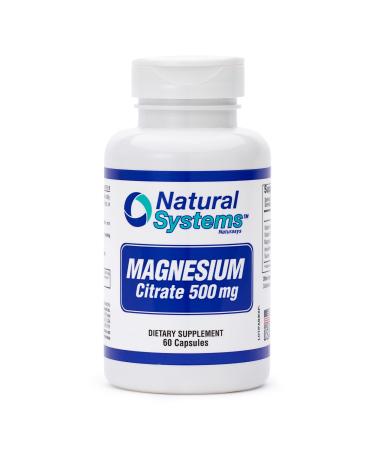Magnesium Citrate 500mg 60 Capsules by Natural Systems - Magnesium Supplement Powder Muscle Calm - Magnesium Supplement for Constipation - Magnesium Citrate Powder Capsules for Natural Slim