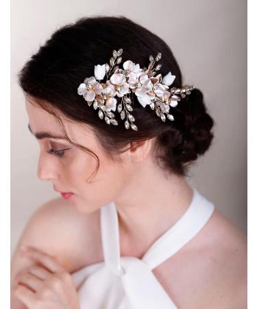 Chargances Wedding Gold Crystal Flower Hair Comb for Women Bridal Rhinesrone Hair Side Comb Fashion Flower Hair Vine Comb Rhinesotne Bride Wedding Prom Flower Girl Hair Accessories (Gold) - Buy Online on GoSupps.com