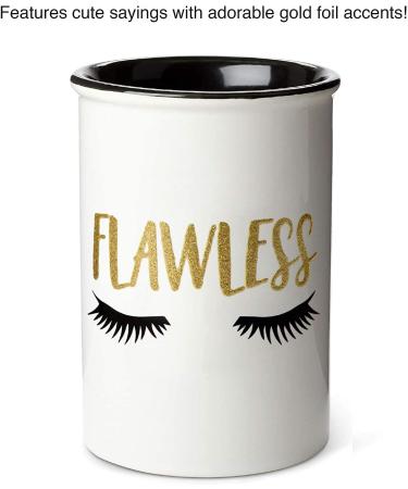 Round White Ceramic Makeup Brush Holder with Cute Sayings - Flawless Cosmetic Organizer for Vanity Countertop - Buy Online on GoSupps.com