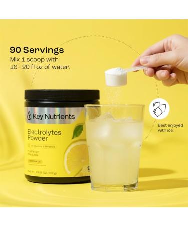 KeyNutrients Electrolytes Powder - Zero Calorie Lemonade Hydration Packets | Keto-Friendly & Gluten-Free USA-Made Electrolyte Supplement (90 Servings) - Buy Online on GoSupps.com