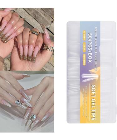 AJTUTUS 504x/Set Soft Gels Tips Press On Extra Long Full Cover Tips Clear Tips Ballerinas False s for Salons - Buy Online on GoSupps.com