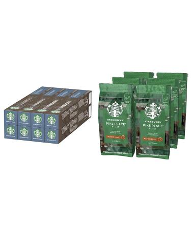 Starbucks Espresso Roast by Nespresso Dark Roast coffee capsules 80 capsules (8 x 10) & Pike Place Roast medium roasting entire coffee beans 200g (6 Pack) 10 pieces (8 Pack) Espresso Roast Bundle with Caffe Verona Filter coffee