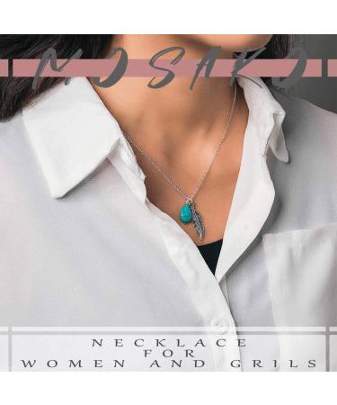 Shop Mosako Boho Turquoise Necklace - Silver Feather Pendant - Delicate Jewelry for Women - International Shipping - Buy Online on GoSupps.com