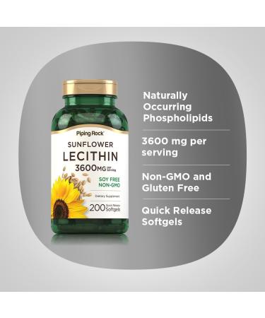 Piping Rock Sunflower Lecithin Softgel Capsules | 3600 mg | 200 Count | from Phosphatidylcholine | Soy Free Non-GMO Gluten Free - Buy Online on GoSupps.com