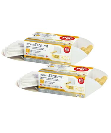 Artsana Pic Pronto Digitest Zeiger G32 25 pointer + 25 stamp cushions - 2 packs (50 hands + 50 tampons) 2 Confezioni - (50 Lancets + 50 Tamponcini)