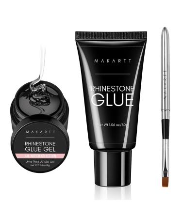 Makartt 2pcs Nail Rhinestone Glue Gel with Brush Pen Set 8ml+30ml Clear Nail Gem Glue Gel Super Strong Adhesive Nail Art Glue Gel for Nail Decorations 3D Stones Charms Flowers Nail Rhinestone Glue Kit