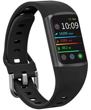 FITVII Fitness Tracker with 24/7 Heart Rate and Blood Pressure Monitor Blood Oxygen HRV Sleep Tracking Smart Watch Calorie Step Counter IP68 Waterproof Pedometer Activity Tracker for Women Men Black