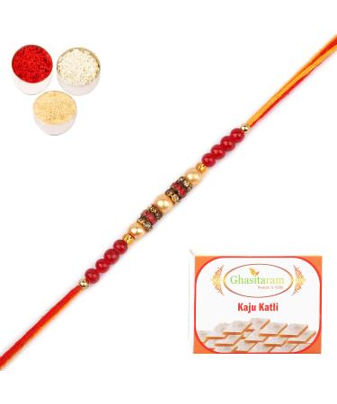 Ghasitaram Gifts Rakhi for Brother Rakhis Online - 6941 Pearl Rakhi for My Brother with 400 GMS of Kaju katli Rakhi with 400 gms of Kaju katli