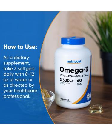 Nutricost Omega 3 Fish Oil - 2500MG 120 Softgels (40 Serv) - Fish Oil Wild Caught! 1200mg EPA 850mg DHA - Non-GMO Gluten Free 120 Count (Pack of 1) - Buy Online on GoSupps.com