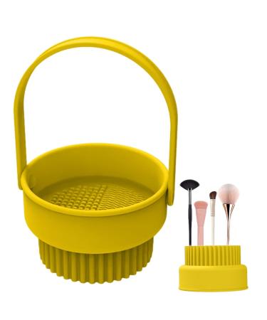 Buy Makeup Brush Cleaning Bowl | 3-in-1 Silicone Cosmetic Brush Cleaner Mat & Sponge Drying Holder - Yellow - Buy Online on GoSupps.com