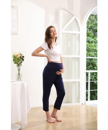 ZUMIY Maternity Lounge Pants XL Navy Blue - Over The Belly Activewear Sweatpants with Pockets - Buy Online on GoSupps.com