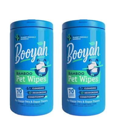 Booyah Tree Free Bamboo Pet Wipes for Dogs & Cats | Natural, Earth Friendly, Deodorizing, Hypoallergenic Cleaning Wipes for Eyes, Ears, Paws, & Face (Unscented, 2 Canisters, Total of 140 Jumbo Wipes)