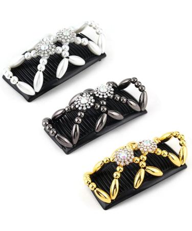 Kytpyi Beaded Hair Comb Slides - 3 PCS Double Sided Clips for Women & Girls | Elastic Magic Combs for DIY Hair Styling & Accessories - Buy Online on GoSupps.com