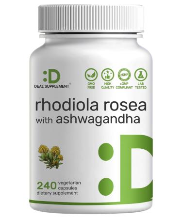 DEAL SUPPLEMENT Rhodiola Rosea with Ashwagandha 240 Veggie Capsules Max Strength 10:1 Root Extract Adaptogenic Supplements for Relaxation Energy & Brain Health* Non-GMO