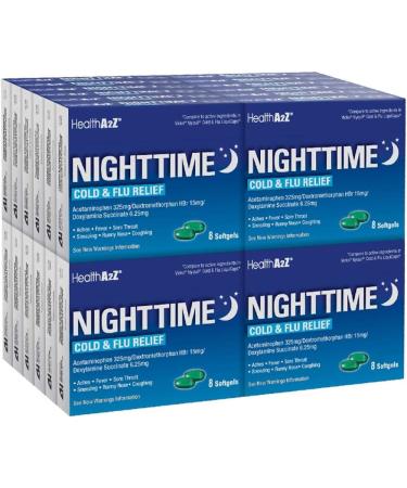 HealthA2Z Nighttime | Cold & Flu Medicine | Powerful Multi-Symptom Nighttime Relief | 24 Packs of 8 Softgels | (192 Softgels Total)
