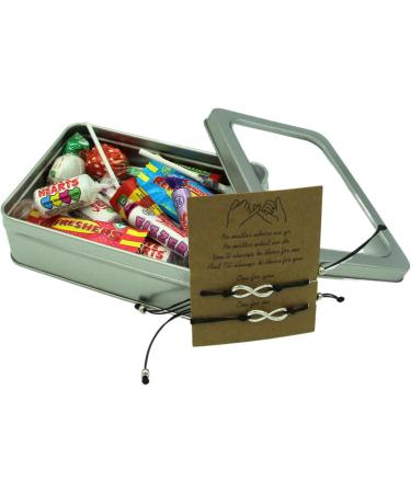Swizzels Lollies Bundle with Love and Friendship Bracelets and TinTastic Silver Window Lid Tin - Mixed Flavours - Buy Online on GoSupps.com