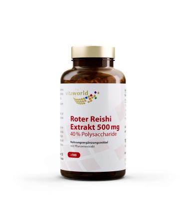 Vita World Pack of 3 Premium Reishi Red Extract 500mg 3 x 100 Vegetarian Capsules 40% Polysaccharides Made in Germany