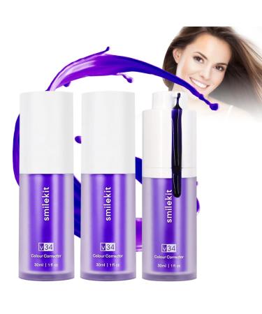 MineUp 3PCs violet toothpaste purple toothpaste for tooth whitening V34 Purple toothpaste distance coffee smoke stains purple toothpaste white teeth teeth whitening reduce for yellowing