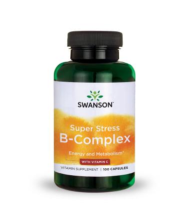Swanson Vitamin B-Complex w/Vitamin C - Natural Supplement Promoting Stress Relief Energy Support & Aiding Immune Health - May Support Metabolism & Nervous Health - (100 Capsules)