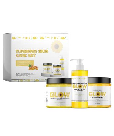Turmeric Combo Skincare Set Turmeric Glow Combo Cleanser Scrub and Moisturizing Butter to help improve tone and cleanse Naturally Moisturizing(1 Set)