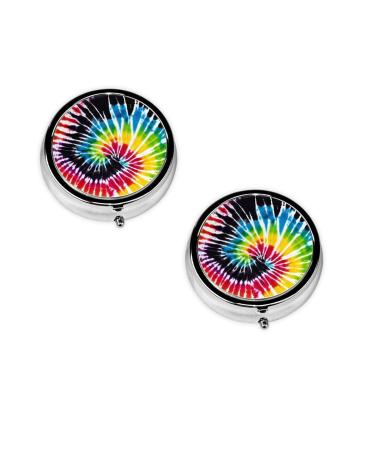 Tie Dye Hippies Printed Mini Round Pill Box Pill Box 3 Compartment Medicine Pill Case Pill Organizer Travel Pillbox Portable Pill Box for Pocket Home Office Use