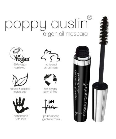 Poppy Austin 100% Organic Mascara 9g - Paraben-Free, Vegan, Cruelty-Free Black Mascara - Hypoallergenic Formula with Argan Oil for Lengthening & Volumizing - Buy Online on GoSupps.com