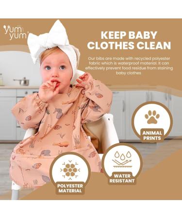Yum Yum's Silicone Baby Bibs | Waterproof Long Sleeve Weaning Bib for Babies 6-12 Months - Toddler Apron in Pink Safari Print - Buy Online on GoSupps.com