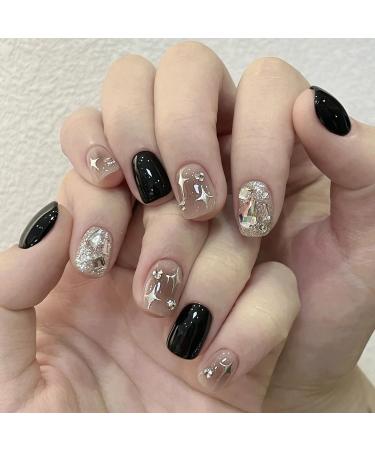 Handmade Nail Art Black Halo Dyed Short Style Compatible with Wearing Fake Nail Patches(M) - Buy Online on GoSupps.com