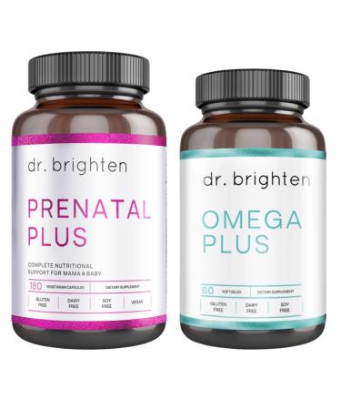 Dr. Brighten Prenatal Plus and Omega Plus Bundle for Pregnant or Nursing Mothers Non-GMO No Gluten No Soy