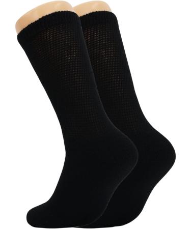Diabetic Loose Fit Non-Binding Crew Socks - Full Cushioned Cotton (13-15 Black, 6 Pairs) - Buy Online on GoSupps.com