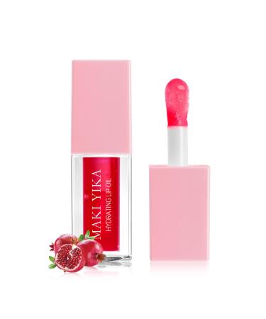 MAKI YIKA Lip Glow Oil - Mothers Day Hydrating Lip Oil Tinted  Plumping Lip Oil Lip Care  Non-sticky & Long-Lasting Moisturizing Lip Gloss | Pomegranate