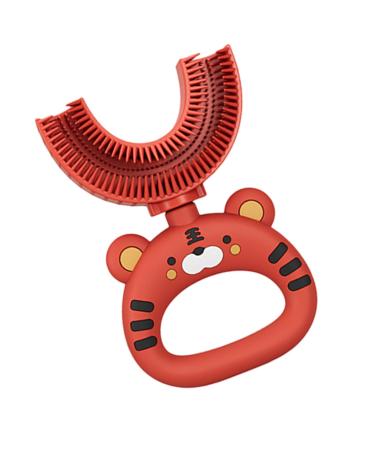 Zceplem U-shaped children's toothbrush U-shaped toothbrush cartoon tiger children's toothbrush |Soft silicone brush head extra soft toothbrush training manual full mouth cleaning