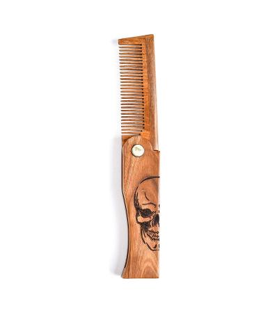 Menesia Men's Green Sandalwood Folding Pocket Beard Comb Set with Leather Case - Skull Design - Buy Online on GoSupps.com