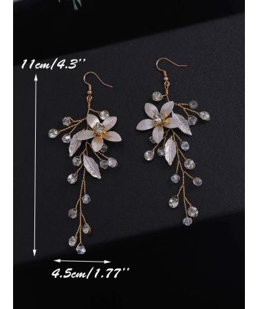 Denifery Handmade Flower Chandelier Earrings - Bridal Pearl & Rhinestone Dangle Jewelry for Weddings & Daily Wear - Buy Online on GoSupps.com