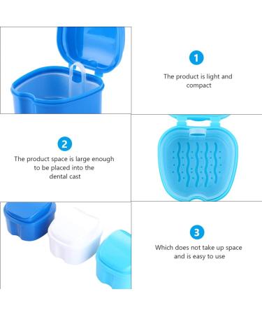 Milist Travel Containers - 3-Piece Plastic Prosthesis Set | Bath & Cleaning Holder with Sieve Basket | Light Blue Dark Blue White - Buy Online on GoSupps.com