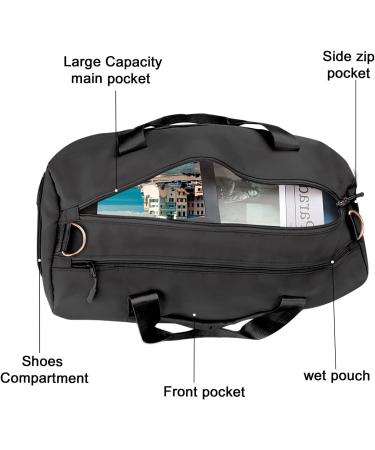 TINNIVI Sports Gym Bag - Waterproof Duffel for Men & Women | Overnight Weekend Tote with Wet Pocket & Shoes Compartment - Black Medium - Buy Online on GoSupps.com